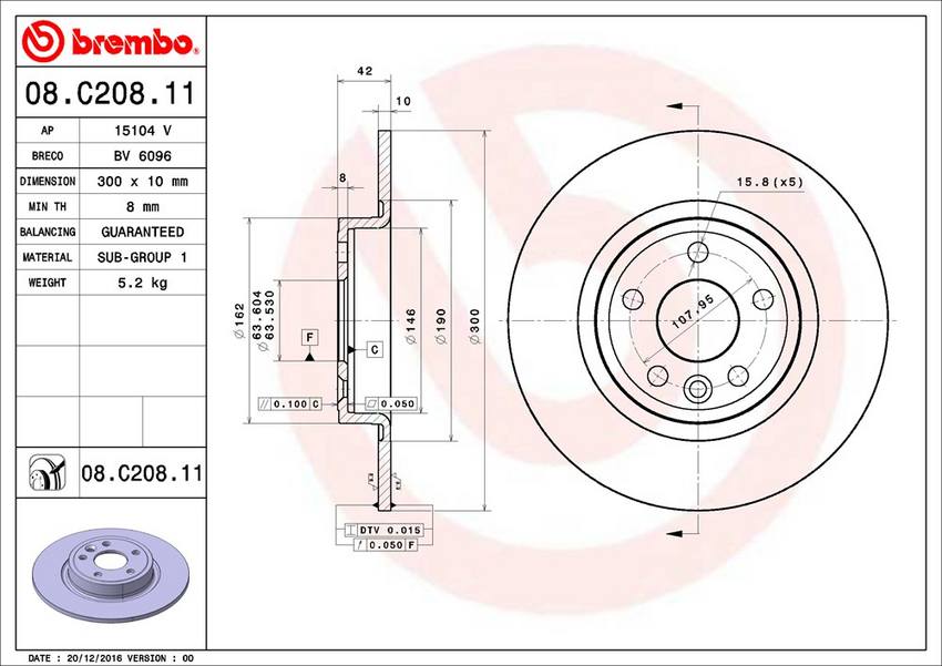 Land Rover Brembo Disc Brake Rotor - Rear (300mm) LR061388